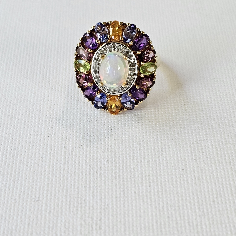 Genuine Opal & Multiple Gemstone Ring 18k Yellow Gold Vermeil Size 7! - Picture 8 of 12